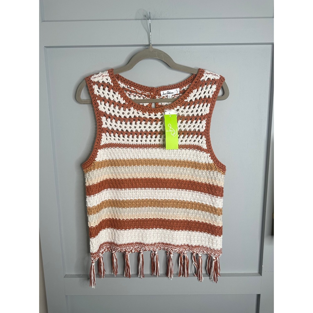 Sam Edelman Fynn Crochet Tankā Top Baked Clay Striped Fringe XL 30190684-VS7